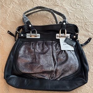 B. Makowsky Black and Silver Tote Bag